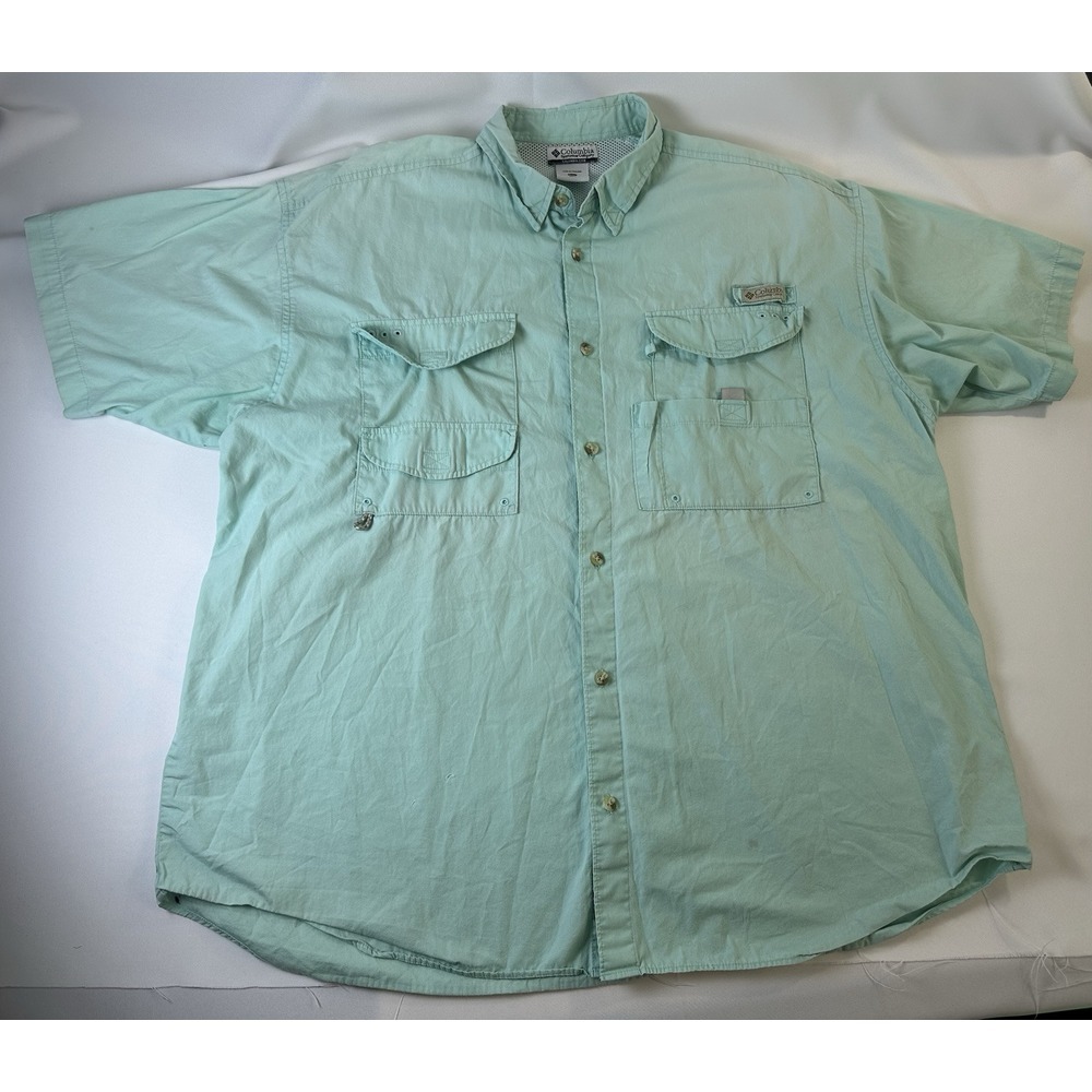 Columbia Men's Size 2XL PFG Short Sleeve Aqua Vented Multi Pocket Fishing Shirt